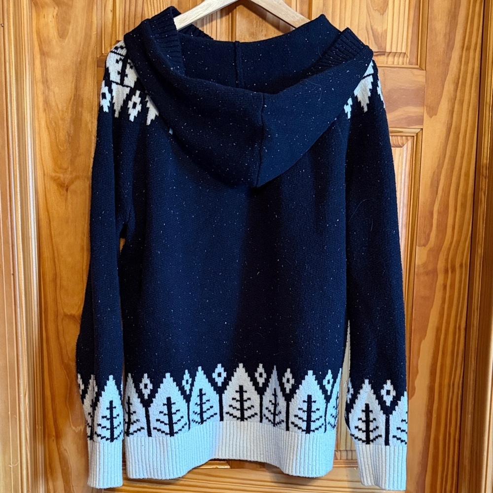 LOFT Navy and White Nordic Hooded Sweater - Picture 6 of 10